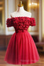 Cute Tulle Short Prom Dress with Appliques, Red A Line Homecoming Prom Dress
