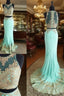 Cute Two Pieces Green Lace Mermaid Long Prom Dress, Prom Dress
