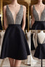 Cute V Neck And V Back Sequin Short Black Prom Dress Cute Short Black Homecoming Dress