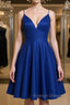 Cute V Neck Backless Short Royal Blue Prom Dress with Straps, Backless Royal Blue Formal Graduation Homecoming Dress