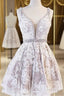Cute V Neck Lace Short Prom Dresses Lace Homecoming Dresses
