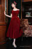 Cute Velvet Short A-Line Prom Dresses Burgundy Off The Shoulder Prom Dresses