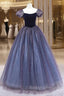 Cute Velvet Tulle Long Prom Dress, A Line Short Sleeve Graduation Dress