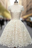 Cute White Lace Short Prom Dress, Lace Bridesmaid Dress