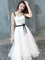 Cute White Short Homecoming Dress Party Dress, Tulle With Lace Graduation Dresses