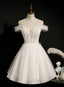 Cute White Tulle Short Prom Dresses with Lace Off Shoulder Homecoming Dress