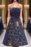 Dark Blue A Line Sequin Lace Short Prom Dresses Cute Blue Homecoming Dresses