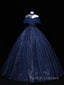 Dark Blue Long Prom Dresses Blue Tulle Prom Gown Graduation Dress