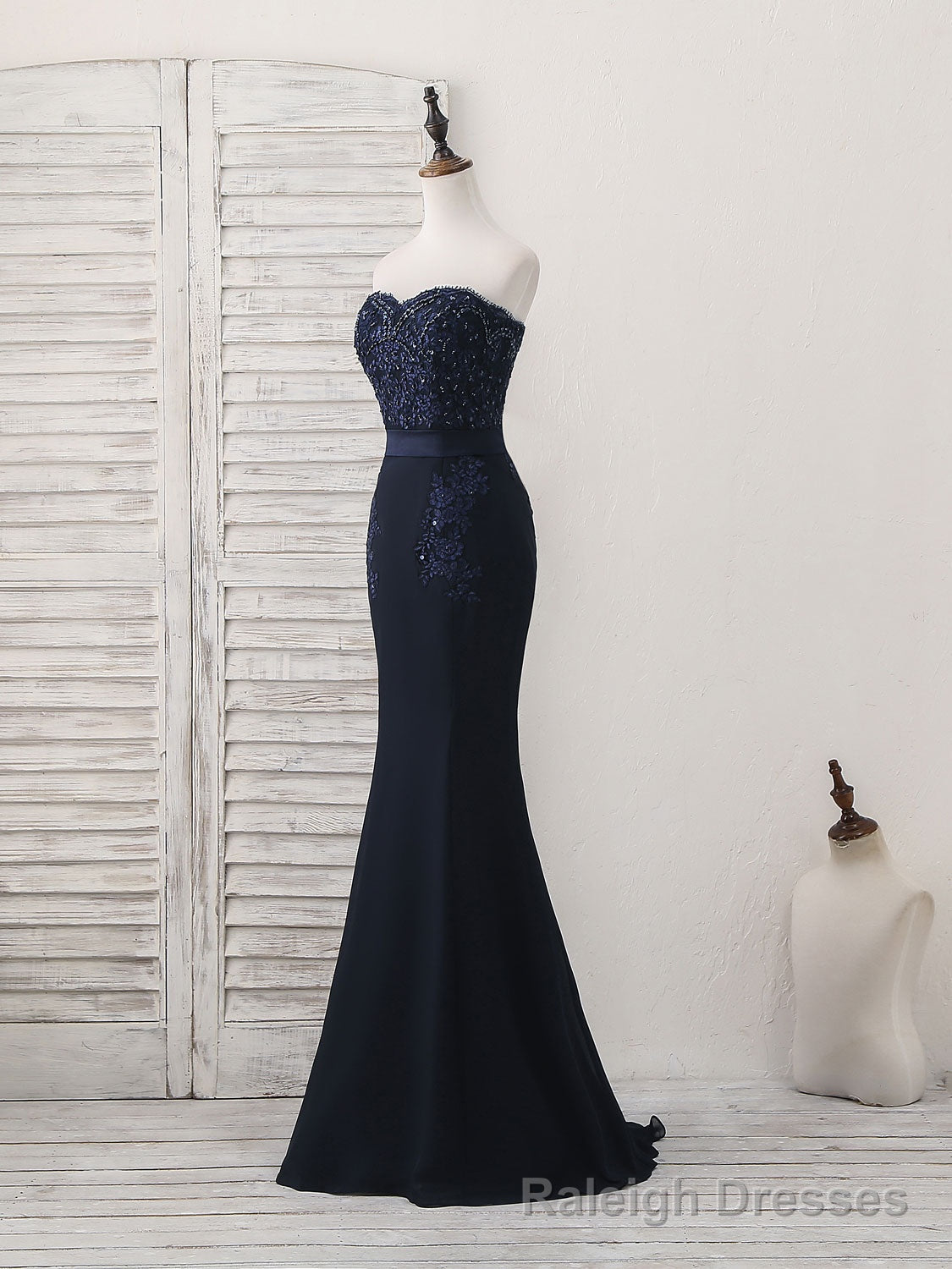 Dark Blue Sweetheart Mermaid Long Prom Dress, Dark Blue Prom Dress