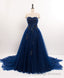 Dark Blue Sweetheart Tulle Lace Long Prom Dress Blue Tulle Prom Dress