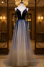 Dark blue tulle long prom Dresses blue Prom Dresses