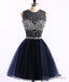 Dark Blue Tulle Short Prom Dress, Cute Homecoming Dress