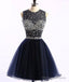 Dark Blue Tulle Short Prom Dresses Cute Homecoming Dresses
