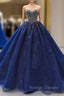 Dark Blue Tulle Sweetheart Beading Sequins Haute Couture Prom Dresses