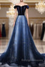 Dark Blue Tulle Velvet Long Prom Dress, Blue Evening Dress