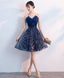 Dark Blue V Neck Tulle Sequin Short Prom Dresses Blue Homecoming Dresses S94