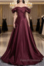 Dark Burgundy Satin Pleats Prom Dress