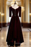 Dark Burgundy Velvet Short Sleeve Prom Dress