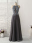 Dark Gray Sequin Beads Long Prom Dress Backless Prom Dress