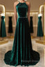 Dark Green Backless Long Prom Dresses, Dark Green Long Formal Evening Bridesmaid Dresses