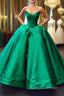 Dark Green Ball Gown Satin Sweetheart Floor Length Luxury Prom Dress