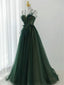 Dark Green Long Beaded A-Line Evening Dress Party Dress, Green Prom Dress