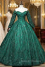 Dark Green Long Sleeve Beading Quinceanera Dress