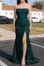Dark Green Mermaid Prom Dresses Long with Slit