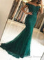 Dark Green Mermaid Off Shoulder Prom Dress with Lace Mermaid Prom Dress shops