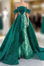 Dark Green Mermaid Satin Sequins Off the Shoulder Prom Dress