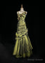 Dark Green Retro Mermaid Irregular Neckline Satin Beaded Prom Dresses Long Birthday Graduation Prom Dresses