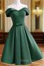 Dark Green Satin Off Shoulder Short Prom Dresses Green Homecoming Dress