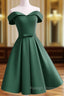 Dark Green Satin Off Shoulder Short Prom Dress, Green Homecoming Dresses