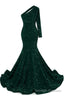 Dark Green Sequins Mermaid Prom Dresses One Shoulder Prom Dresses Floor Length Wedding Prom Gown