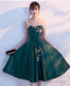 Dark Green Tea Length Satin Bridesmaid Dresses Floral Prom Dresses