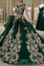 Dark Green Tulle Appliques Beading Cap Sleeve Backless Wedding Dress