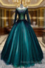 Dark Green Tulle Long Sleeve Appliques Quinceanera Dress