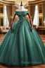 Dark Green Tulle Off the Shoulder Appliques Quinceanera Dress