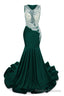 Dark Green V Neck Sheer Corset Prom Dresses Beaded Mermaid Long Train Prom Gown