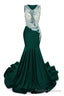 Dark Green V-Neck Sheer Corset Prom Dresses Beaded Mermaid Long Train Evening Gowns
