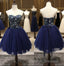 Dark Navy Blue Short Dresses With Sequin Bodice For Juniors Homecoming Dress