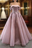 Dark Pink Tullle Strapless Pleats Beading Prom Dress