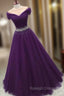 Dark Purple Beaded Tulle Off Shoulder Party Dress Purple Junior Prom Dresses prom dresses shops
