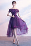 Dark Purple High Low Cute Off Shoulder Homecoming Dresses Lovely Prom Dresses