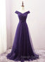 Dark Purple Sweetheart Tulle Off Shoulder Bridesmaid Dress, Long Prom Dress