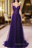Dark Purple Sweetheart Tulle with Lace Straps Prom Dress, Dark Purple Prom Dress