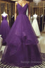 Dark Purple Tulle Layers Formal Gown, Purple Evening Party Dresses