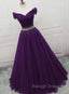 Dark Purple Tulle Long Prom Dresses, Junior Prom Dress