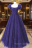 Dark Purple Tulle Scoop A Line Long Formal Dress, Dark Purple Prom Dress