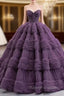 Dark Purple Tulle Sweetheart Pleats Beading Prom Dress